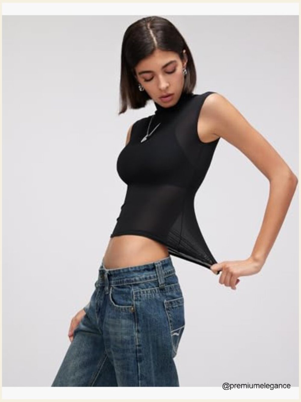 Sheer Mesh Mock Neck Tank Top - Sleeveless Sexy Going Out Top - Picture 3 of 7